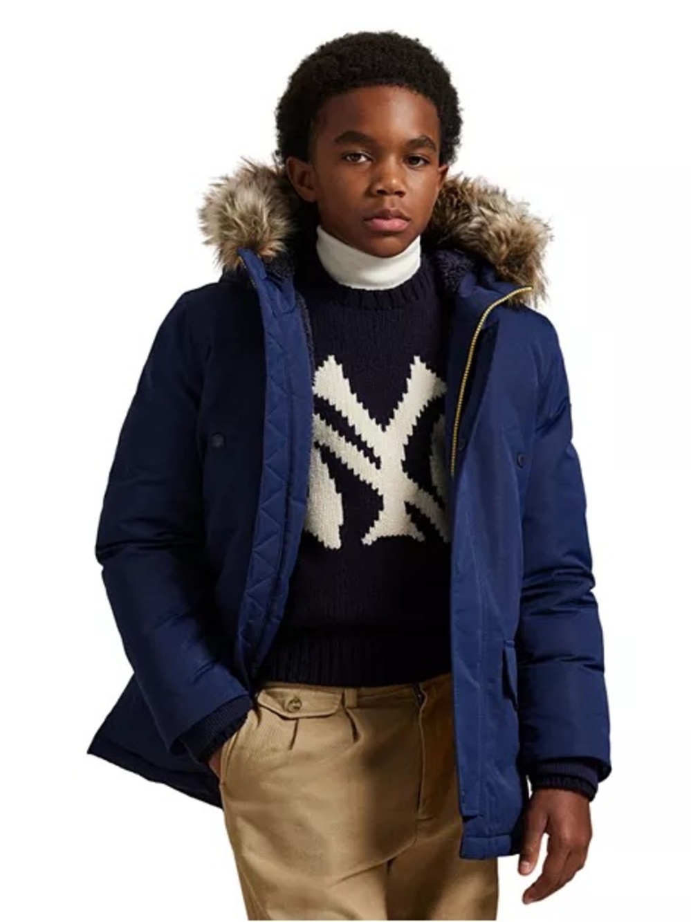 Polo Ralph Lauren Boys' Faux Fur Trim Down Parka - Navy SIZE:6 MSRP $245